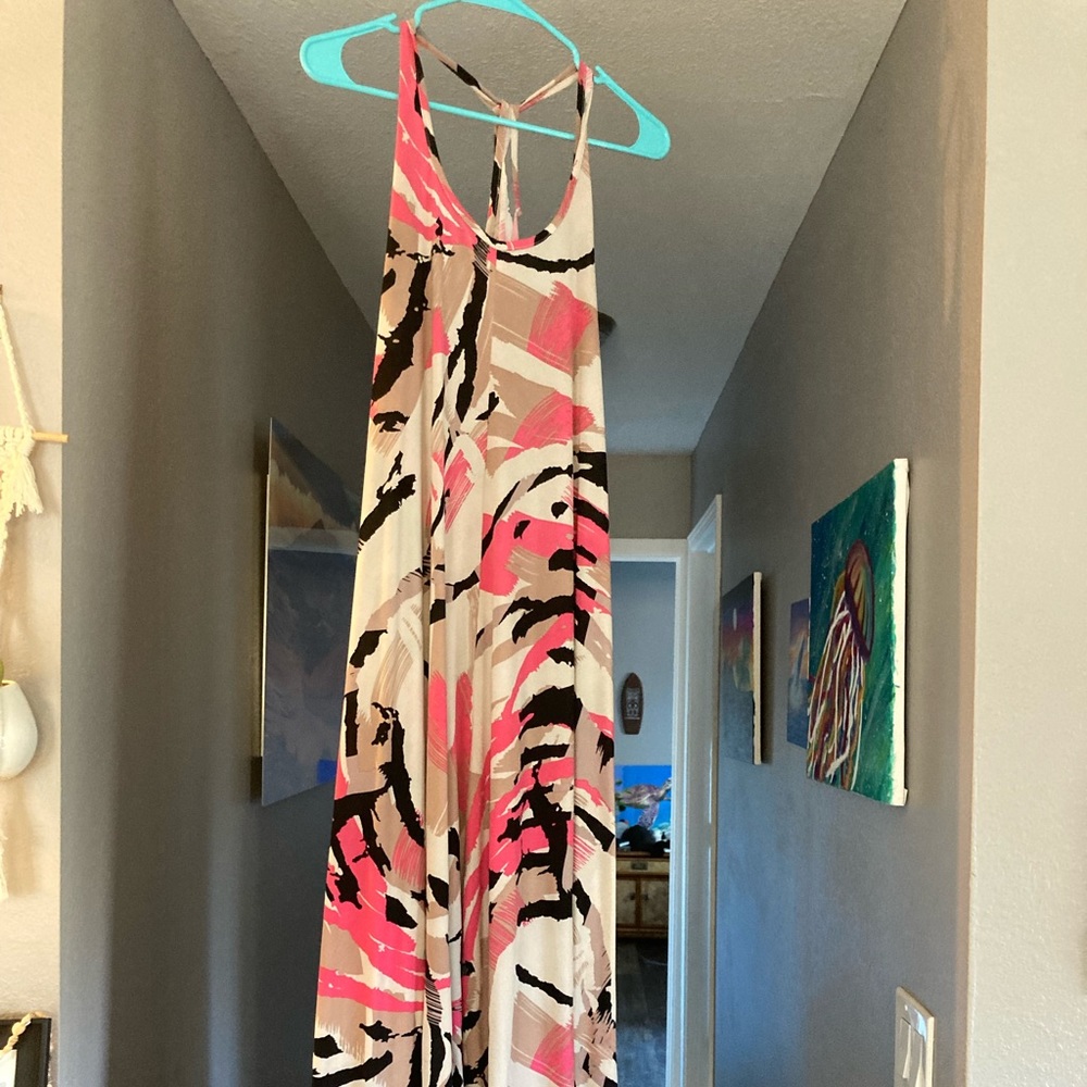 Tori Richards Honolulu Pink Black Tan High Low Dress XS